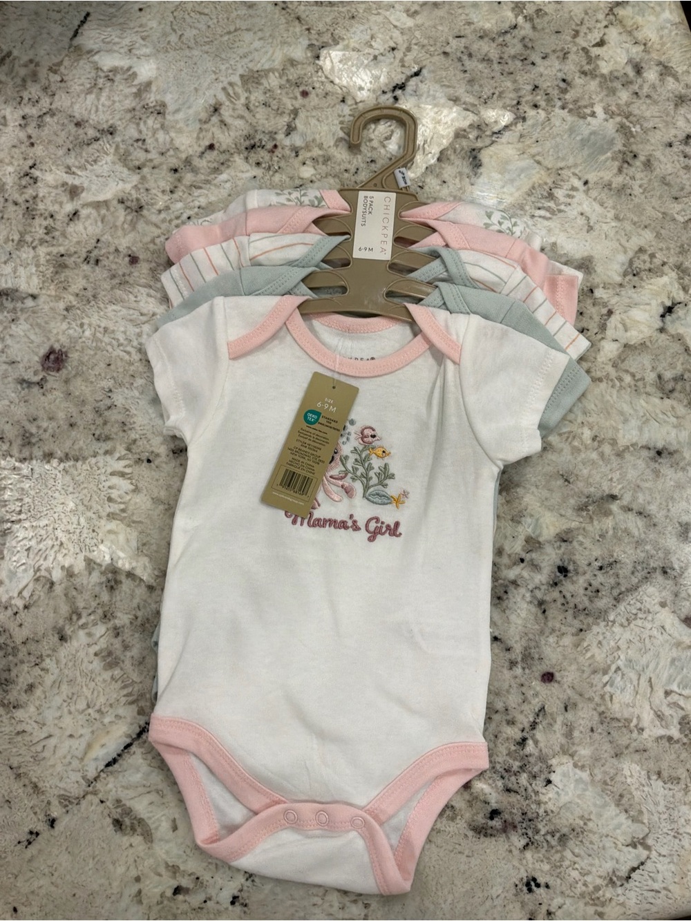 chick pea White Bodysuits with Pink & Mint Trim - 5 Pack